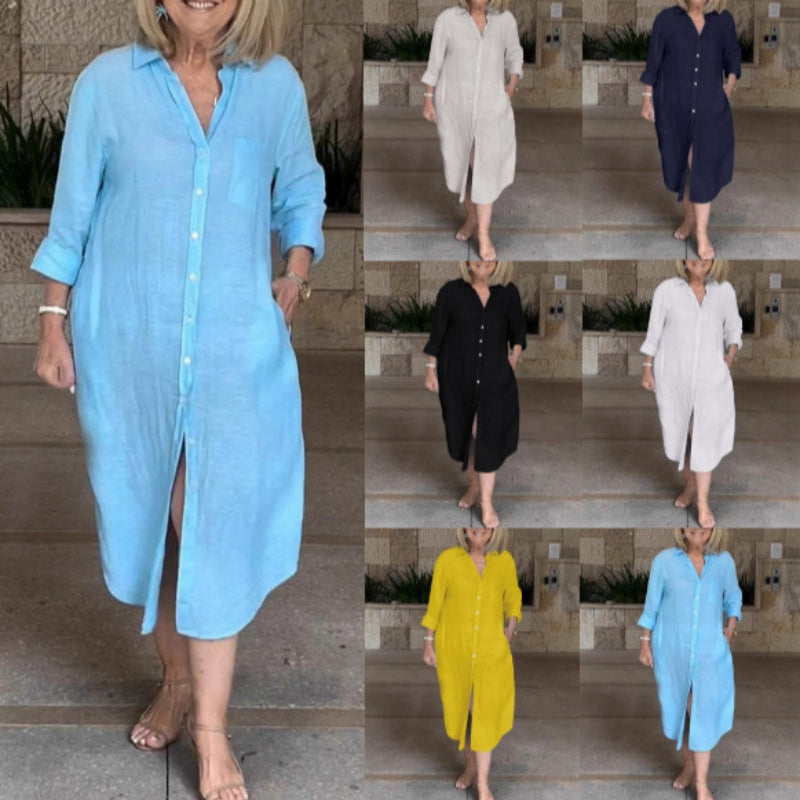⏳ Limited time 50% off! 💥Women‘s Casual Loose Cotton Linen Long Shirt Dress(The more you buy, the higher the discount)