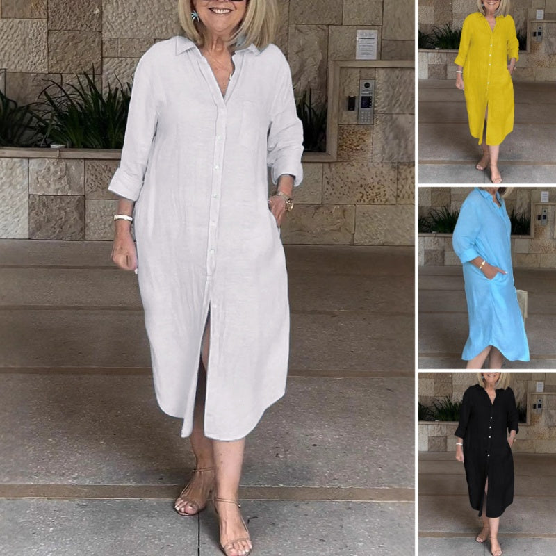 ⏳ Limited time 50% off! 💥Women‘s Casual Loose Cotton Linen Long Shirt Dress(The more you buy, the higher the discount)