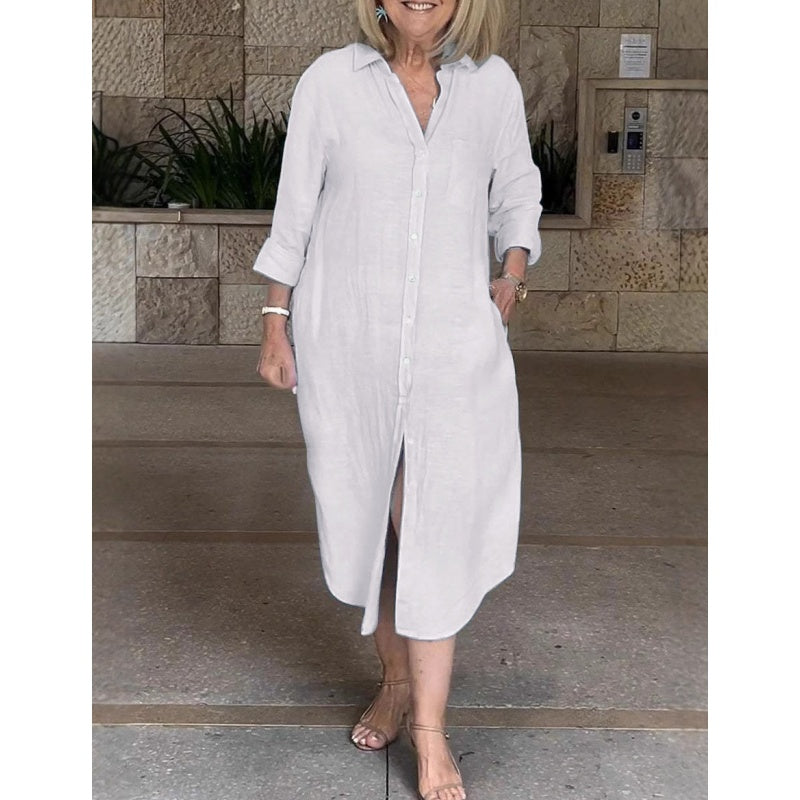 ⏳ Limited time 50% off! 💥Women‘s Casual Loose Cotton Linen Long Shirt Dress(The more you buy, the higher the discount)