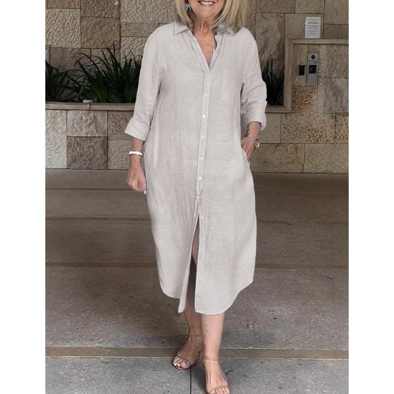 ⏳ Limited time 50% off! 💥Women‘s Casual Loose Cotton Linen Long Shirt Dress(The more you buy, the higher the discount)