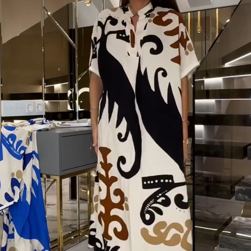 Women’s Elegant V-Neck Short-Sleeve Long Dress
