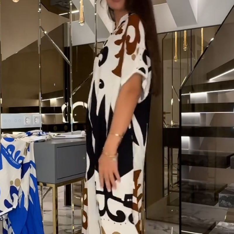 Women’s Elegant V-Neck Short-Sleeve Long Dress