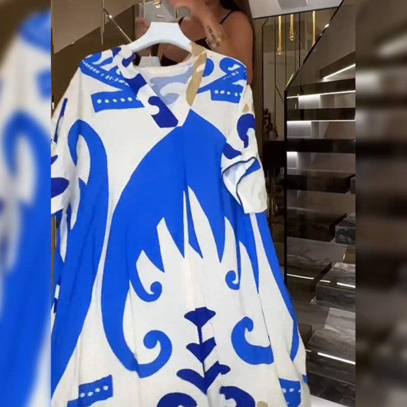 Women’s Elegant V-Neck Short-Sleeve Long Dress