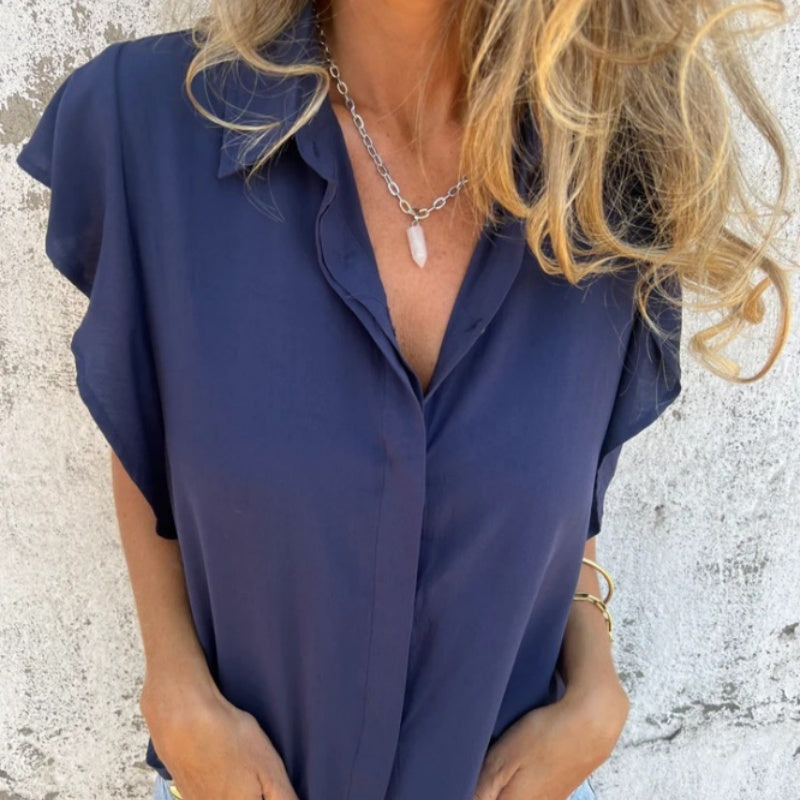 Women's Loose Ruffle Sleeve Short Sleeve Top
