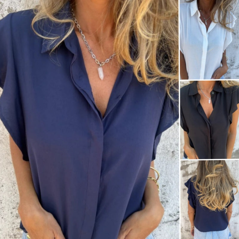 Women's Loose Ruffle Sleeve Short Sleeve Top