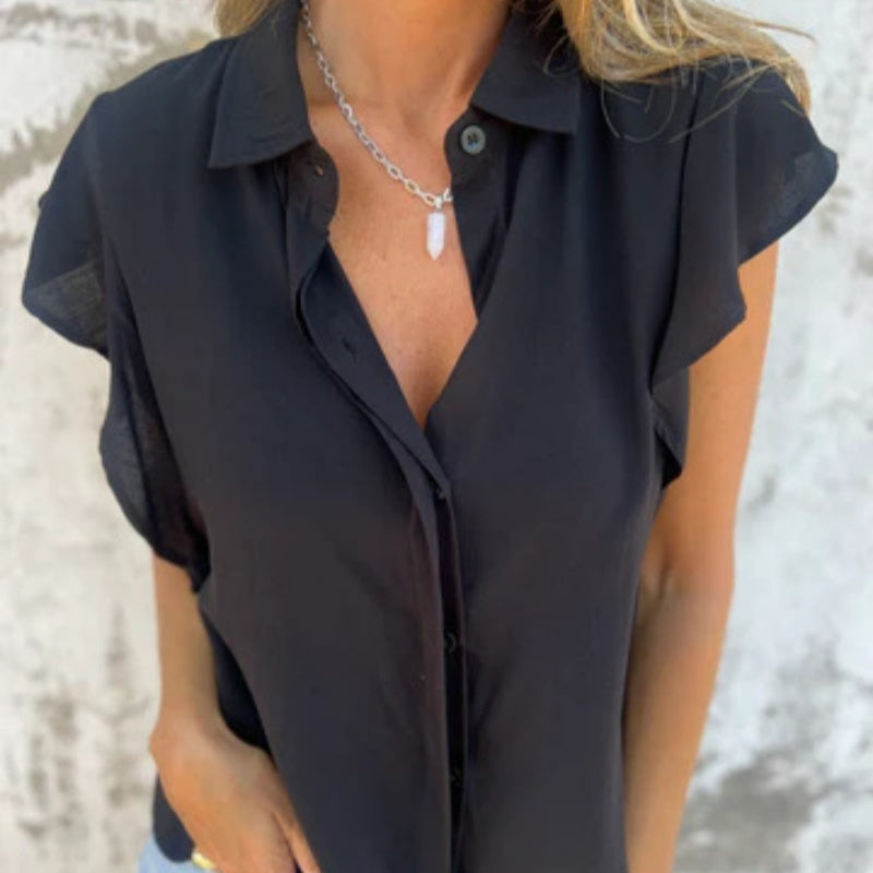 Women's Loose Ruffle Sleeve Short Sleeve Top