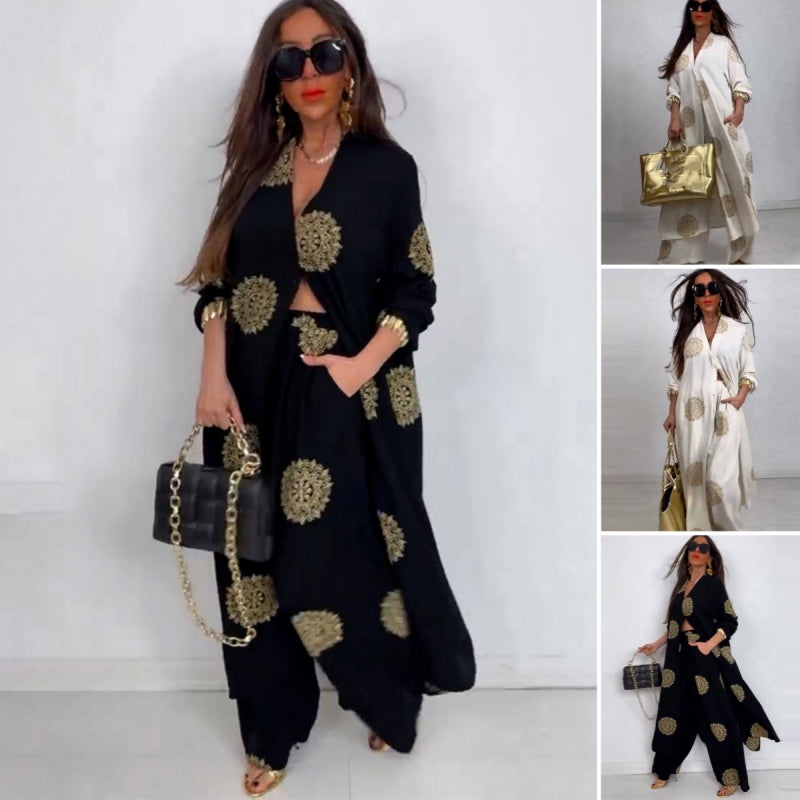 Women's Loose V-Neck Top & Printed Wide Leg Pants Two Piece SetšŗBUY 2 GET FREE SHIPPING