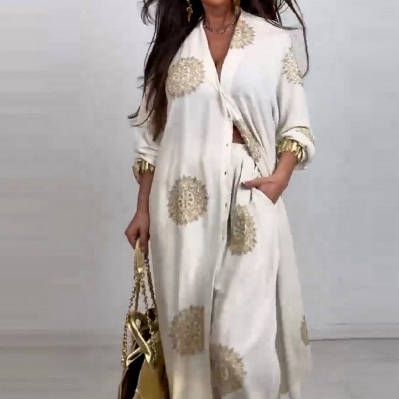 Women's Loose V-Neck Top & Printed Wide Leg Pants Two Piece SetšŗBUY 2 GET FREE SHIPPING