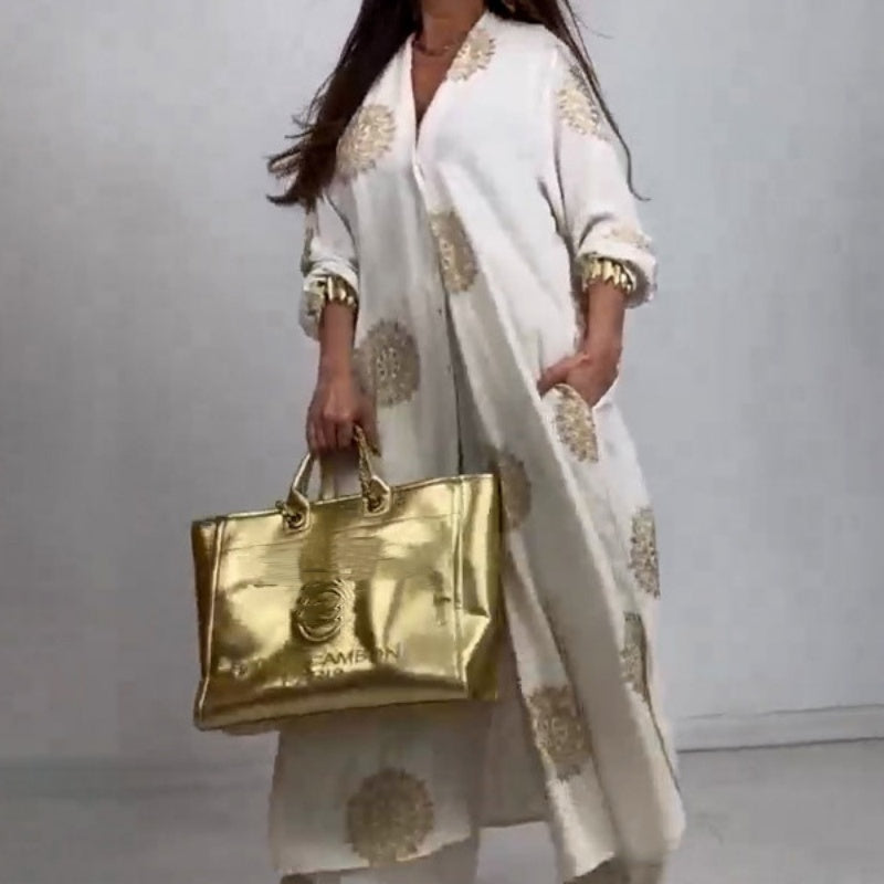Women's Loose V-Neck Top & Printed Wide Leg Pants Two Piece SetšŗBUY 2 GET FREE SHIPPING