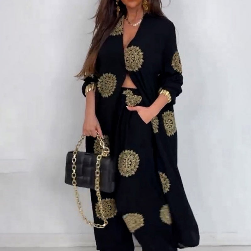 Women's Loose V-Neck Top & Printed Wide Leg Pants Two Piece SetšŗBUY 2 GET FREE SHIPPING