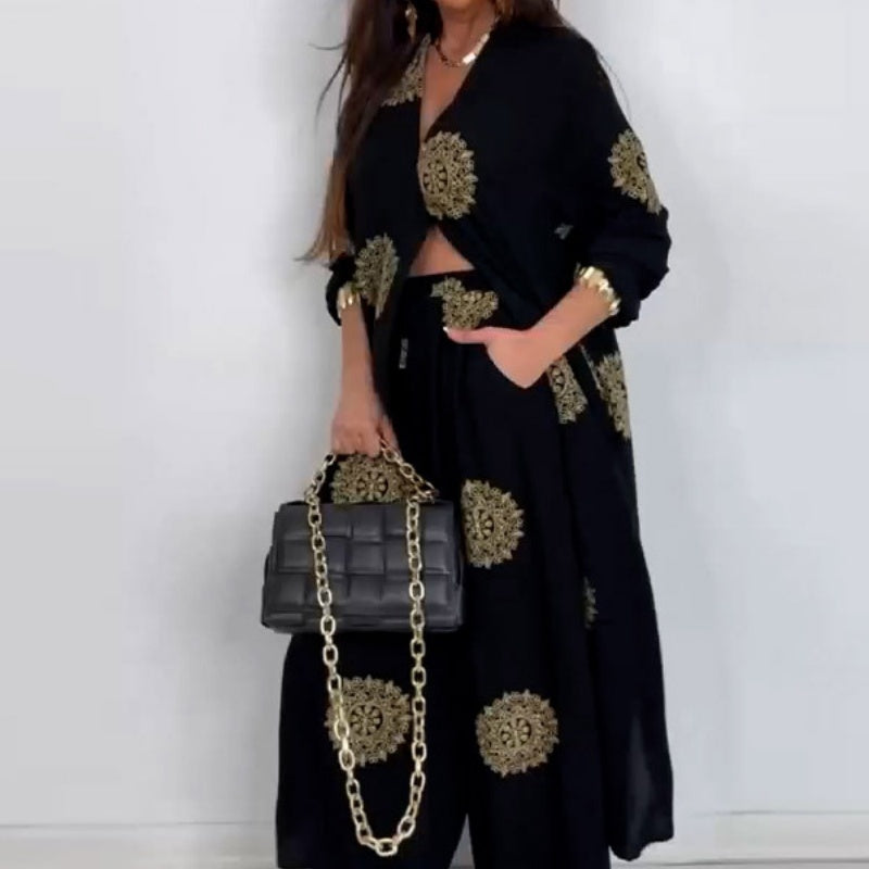 Women's Loose V-Neck Top & Printed Wide Leg Pants Two Piece SetšŗBUY 2 GET FREE SHIPPING
