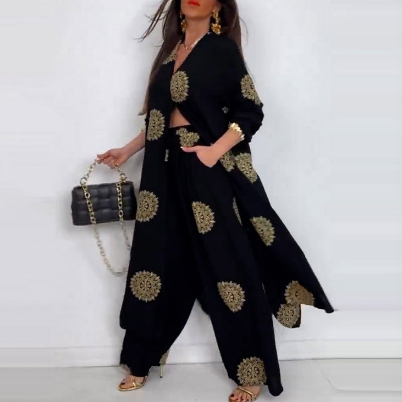 Women's Loose V-Neck Top & Printed Wide Leg Pants Two Piece SetšŗBUY 2 GET FREE SHIPPING