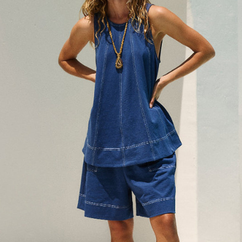 🏖️Summer Hot Sale 49% OFF🌼Women's Round-Neck Tank Top & High-Waisted Shorts Set