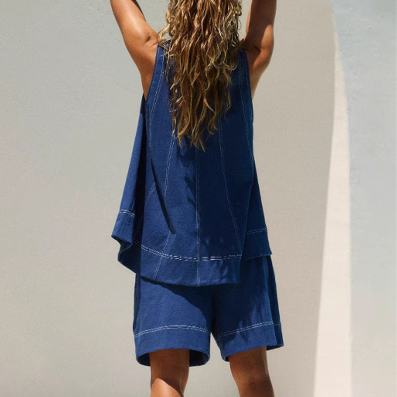 🏖️Summer Hot Sale 49% OFF🌼Women's Round-Neck Tank Top & High-Waisted Shorts Set