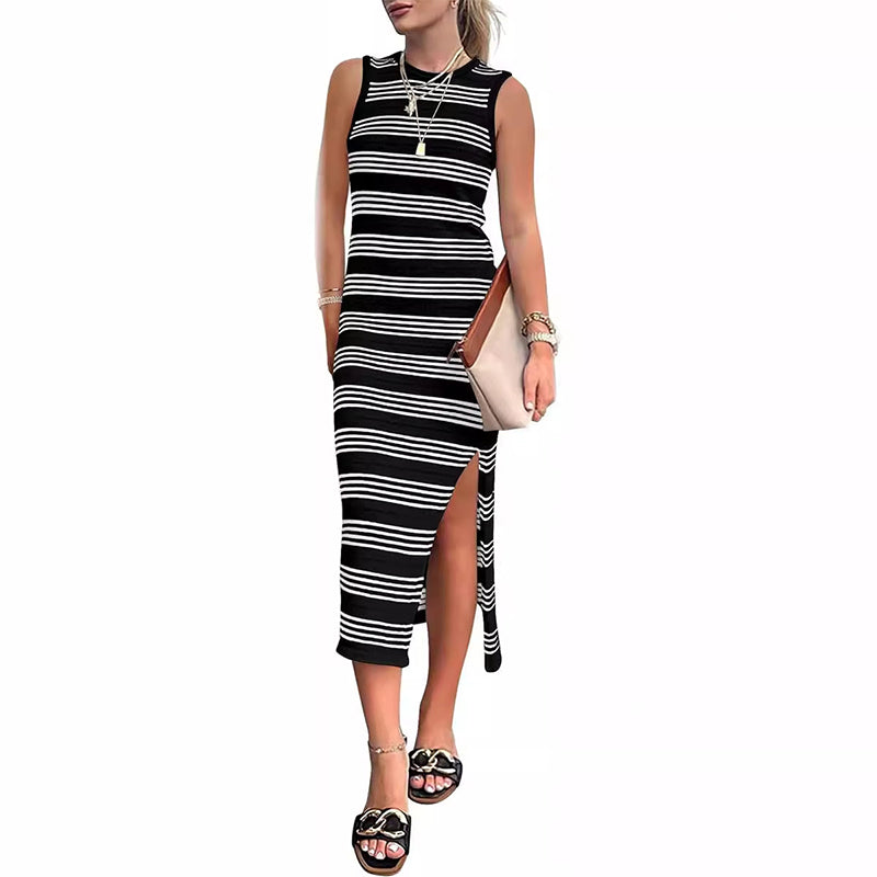 Striped Knit Midi Tank Dress