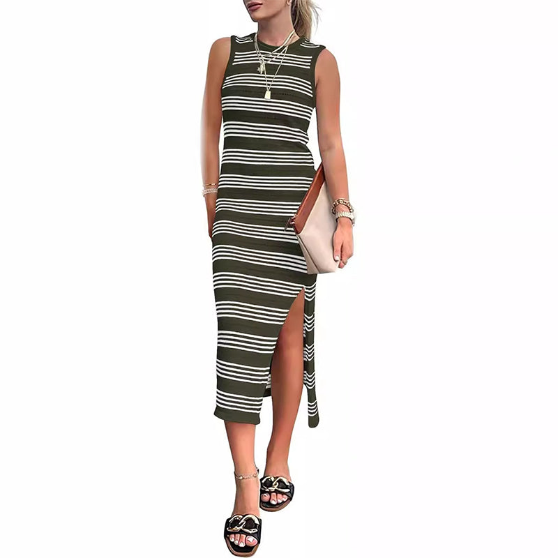 Striped Knit Midi Tank Dress