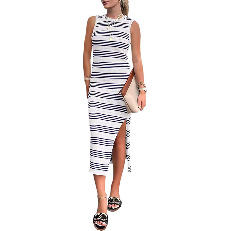 Striped Knit Midi Tank Dress