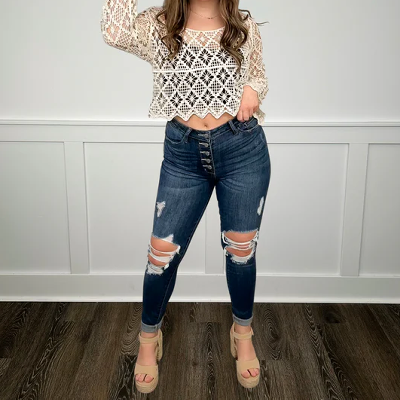 💥Hot Sales-49% OFF👖Women's High-Waisted Cutout Denim Jeans