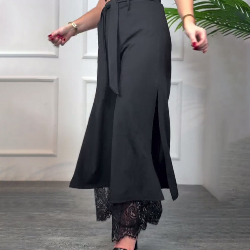 Women's Sexy Lace Lined Wide Leg Pants