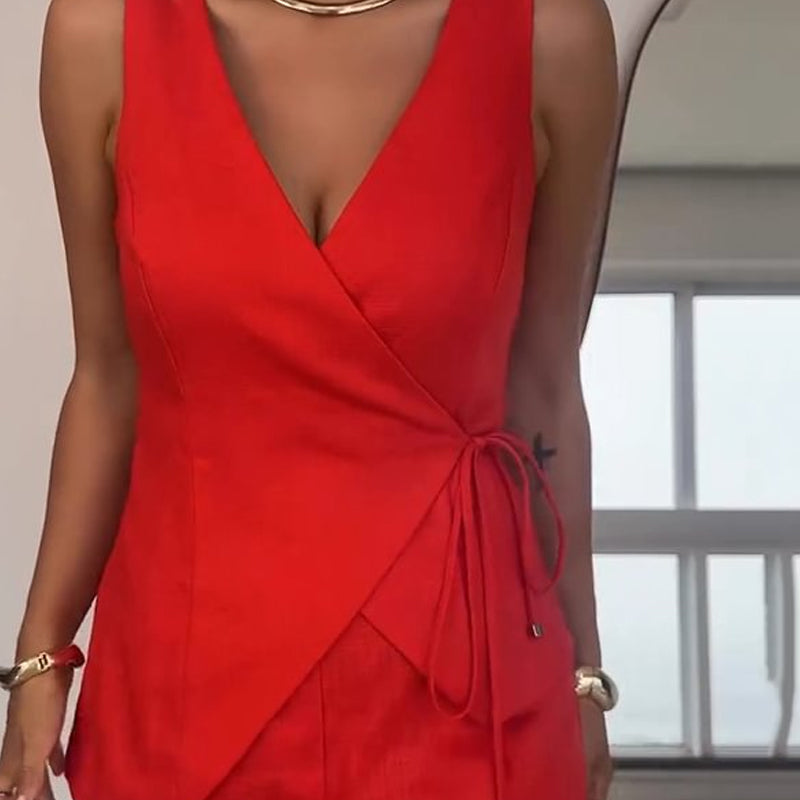 Women's Sleeveless Wrap-Style Top & High-Waisted Shorts