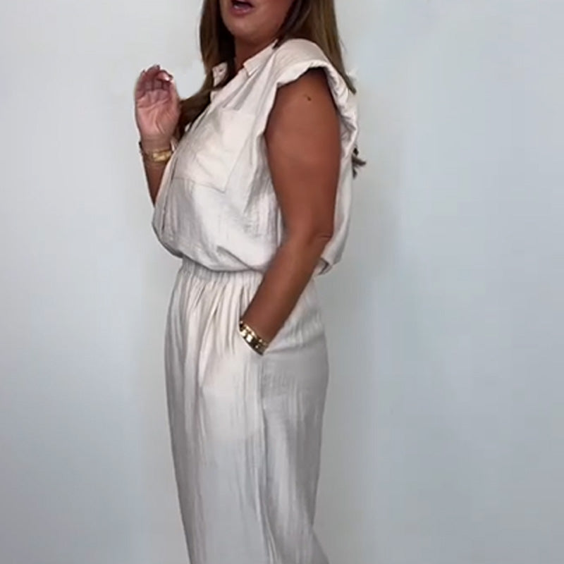 Sleeveless Shirt + Wide Leg Pants Set