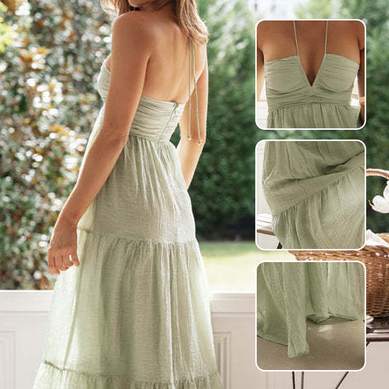 Women's Elegant Spaghetti Strap Sexy Deep V -Neck Dress