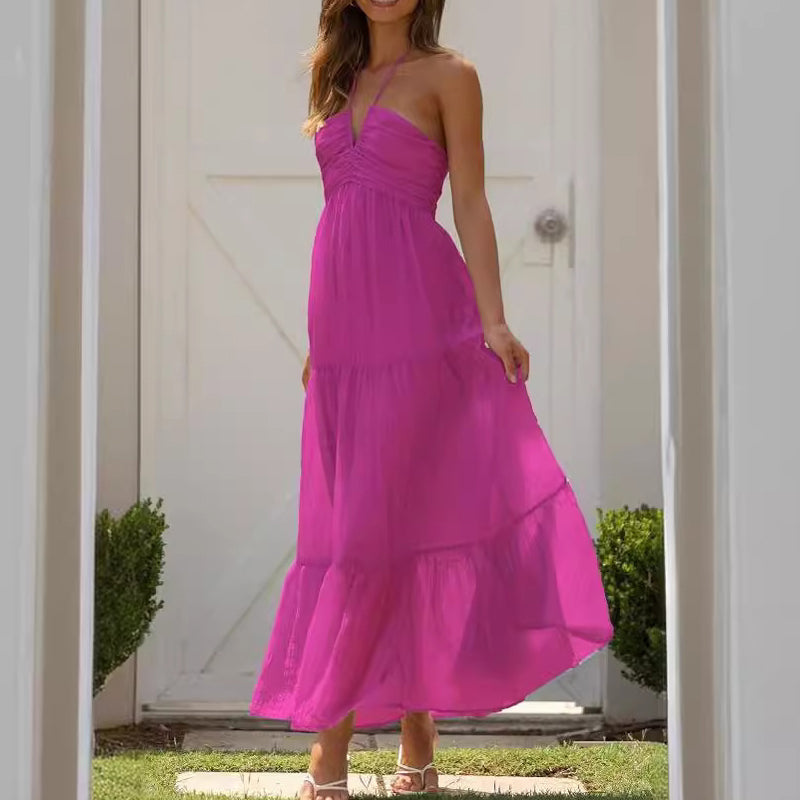 Women's Elegant Spaghetti Strap Sexy Deep V -Neck Dress