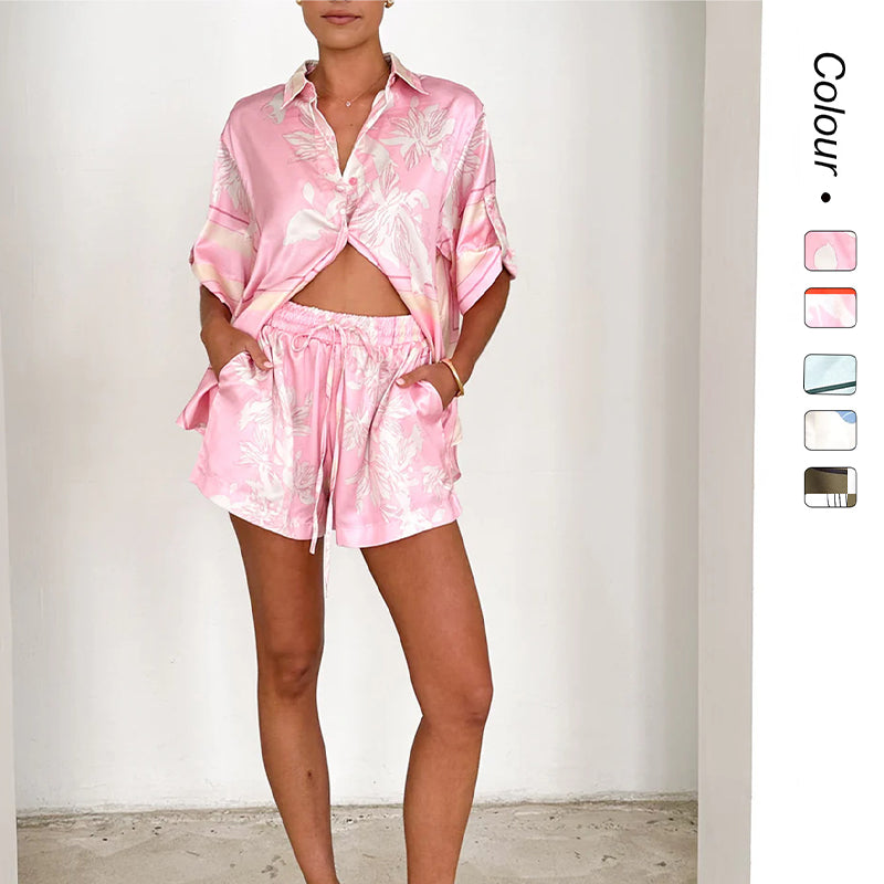 Casual Printed Short Sleeve Shirt & Shorts 2-Piece Set
