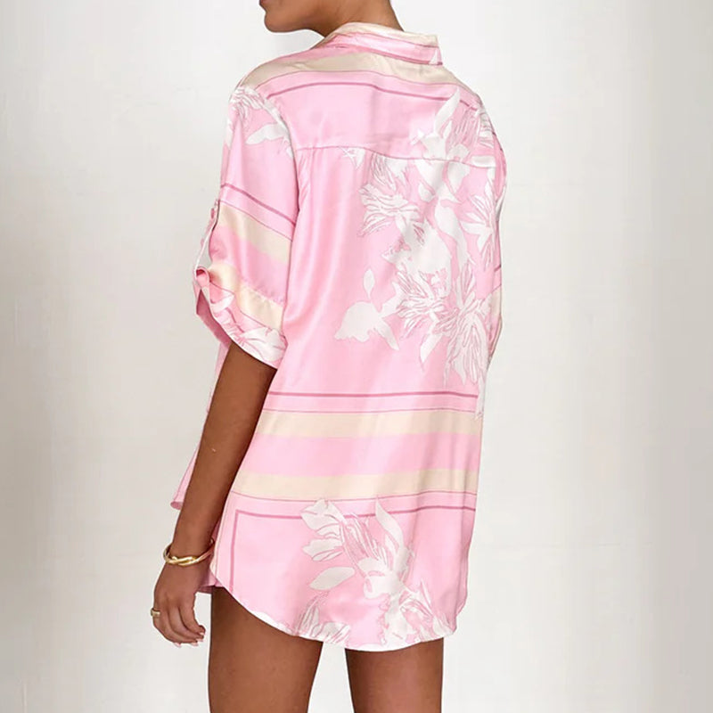 Casual Printed Short Sleeve Shirt & Shorts 2-Piece Set