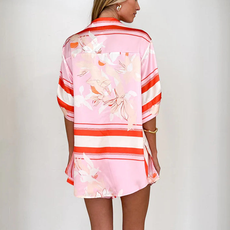 Casual Printed Short Sleeve Shirt & Shorts 2-Piece Set