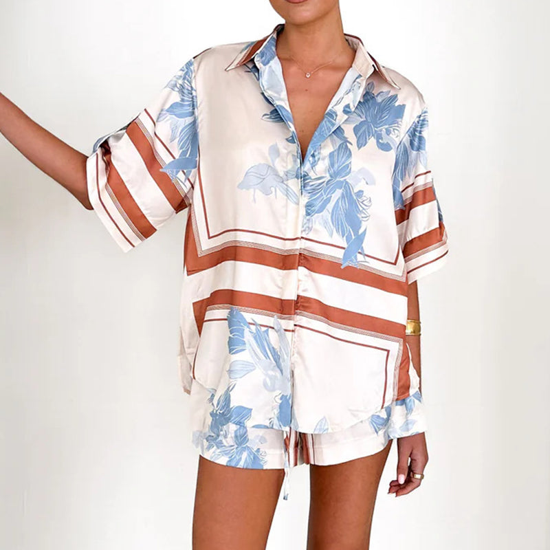 Casual Printed Short Sleeve Shirt & Shorts 2-Piece Set