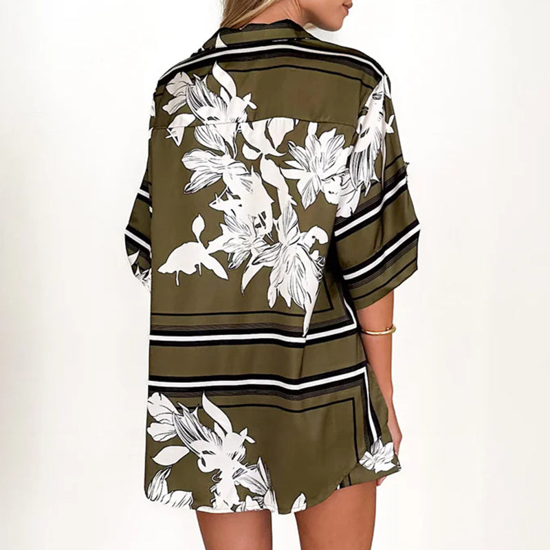 Casual Printed Short Sleeve Shirt & Shorts 2-Piece Set