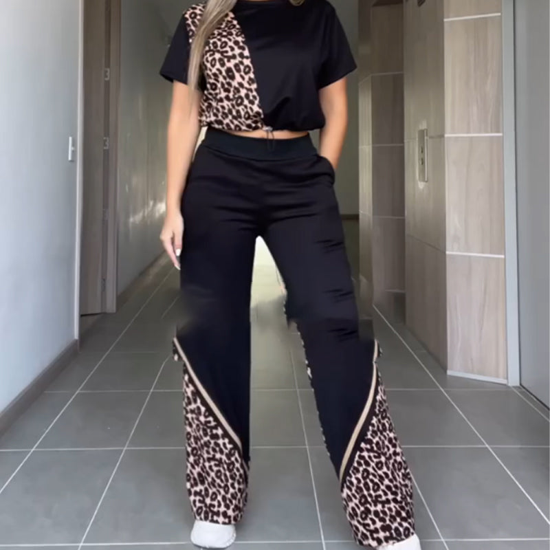 Women's 2-Piece Leopard Panel Casual Set