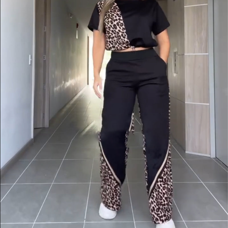 Women's 2-Piece Leopard Panel Casual Set
