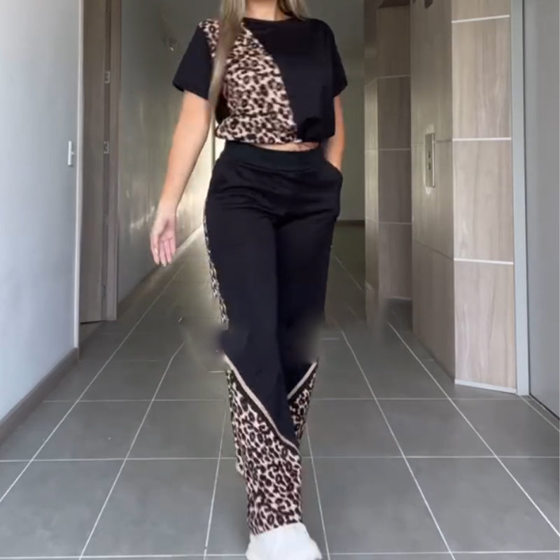 Women's 2-Piece Leopard Panel Casual Set