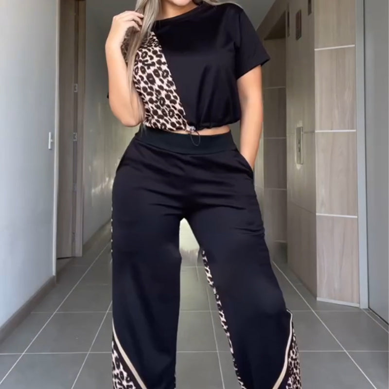 Women's 2-Piece Leopard Panel Casual Set