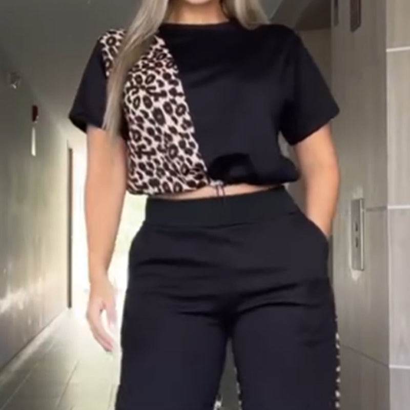 Women's 2-Piece Leopard Panel Casual Set
