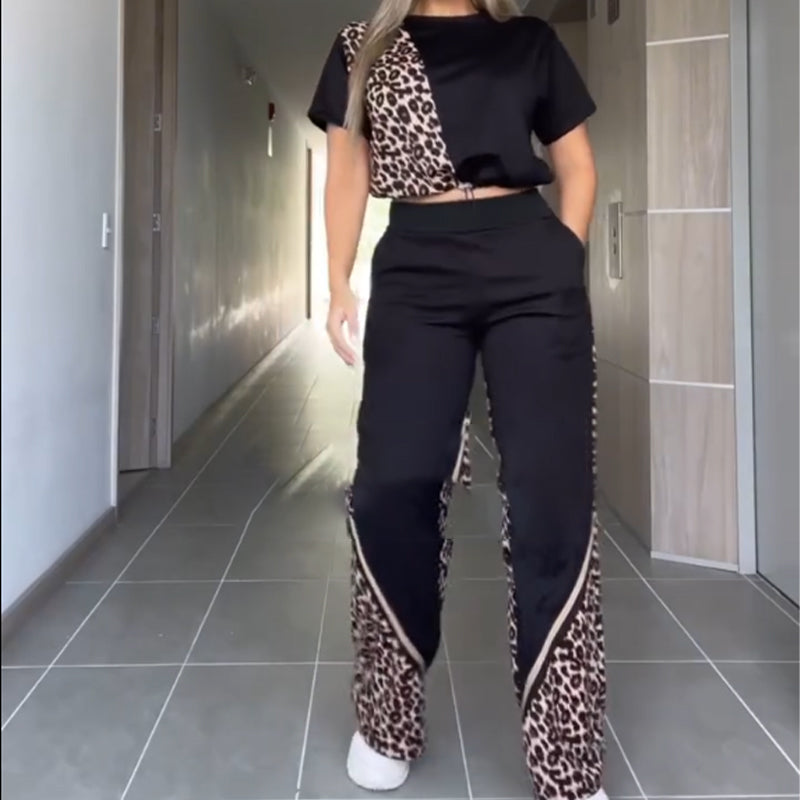 Women's 2-Piece Leopard Panel Casual Set