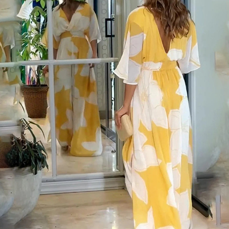 Women's Printed Backless Loose Flowing Beach Dress