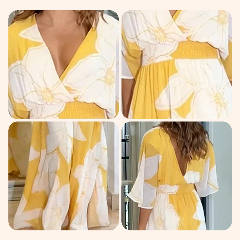 Women's Printed Backless Loose Flowing Beach Dress