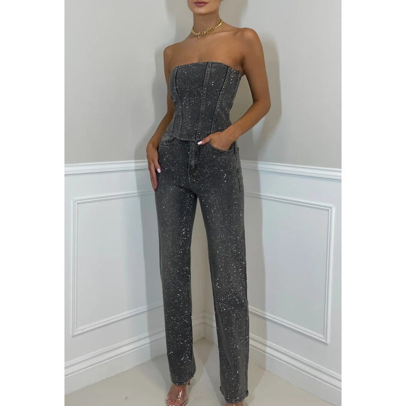 Women's Glitter Top and Pants 2-Piece Set