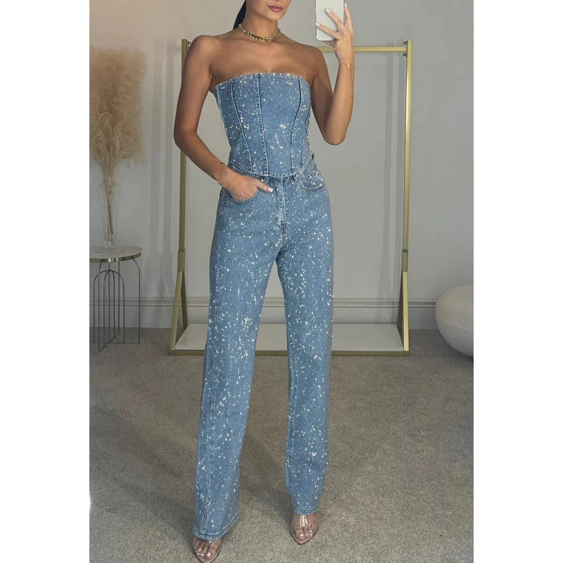 Women's Glitter Top and Pants 2-Piece Set