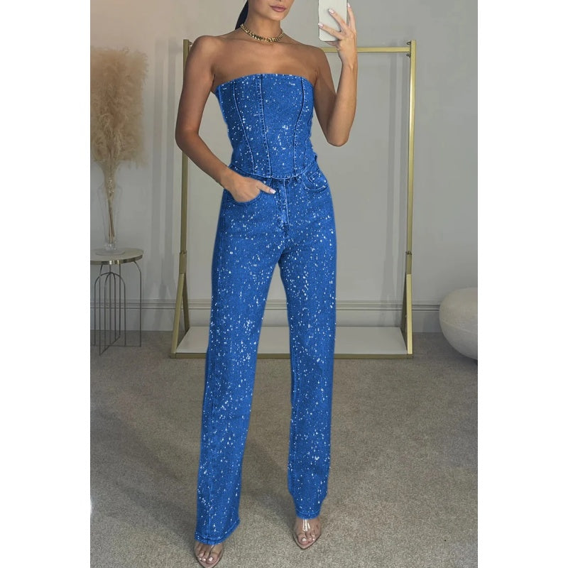 Women's Glitter Top and Pants 2-Piece Set