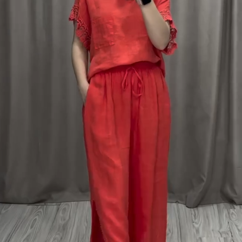 Casual Short Sleeve Top & Drawstring Pants Set