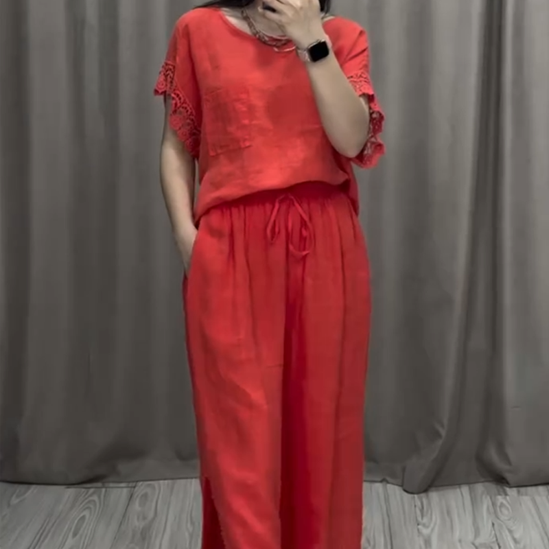 Casual Short Sleeve Top & Drawstring Pants Set