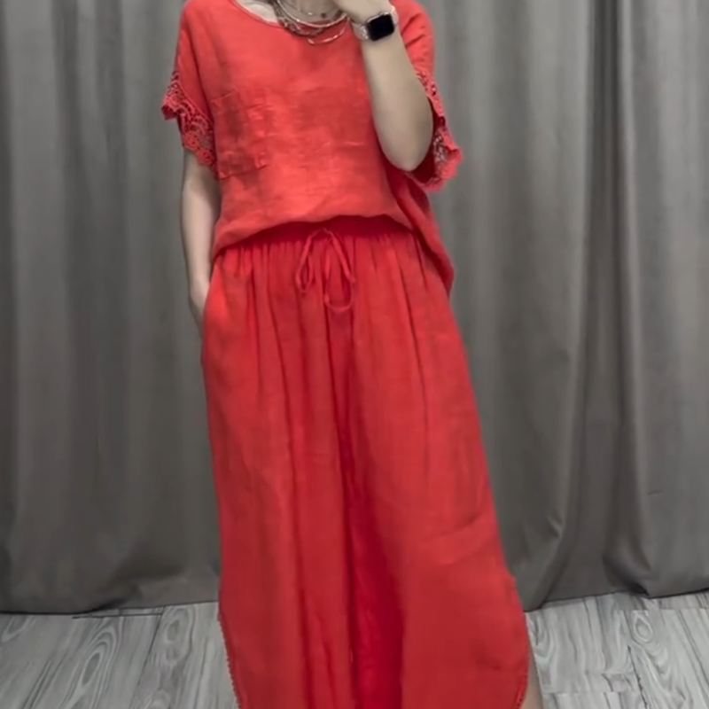 Casual Short Sleeve Top & Drawstring Pants Set