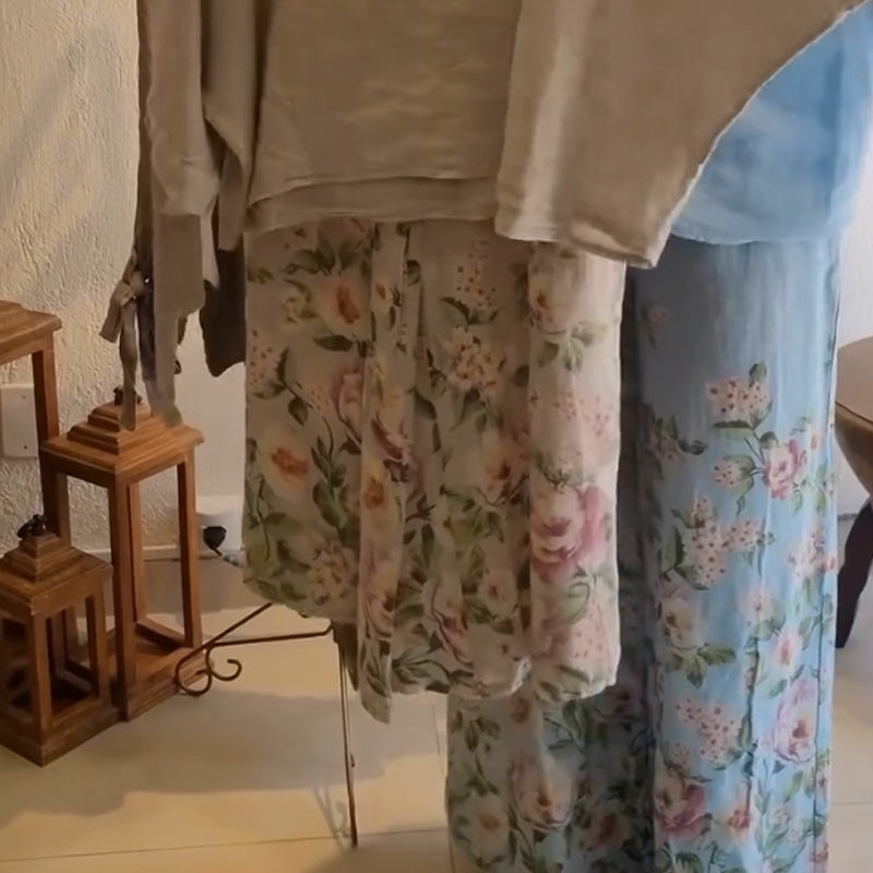 Women's Loose Fit Blouse & Floral Printed Wide-Leg Pants Set