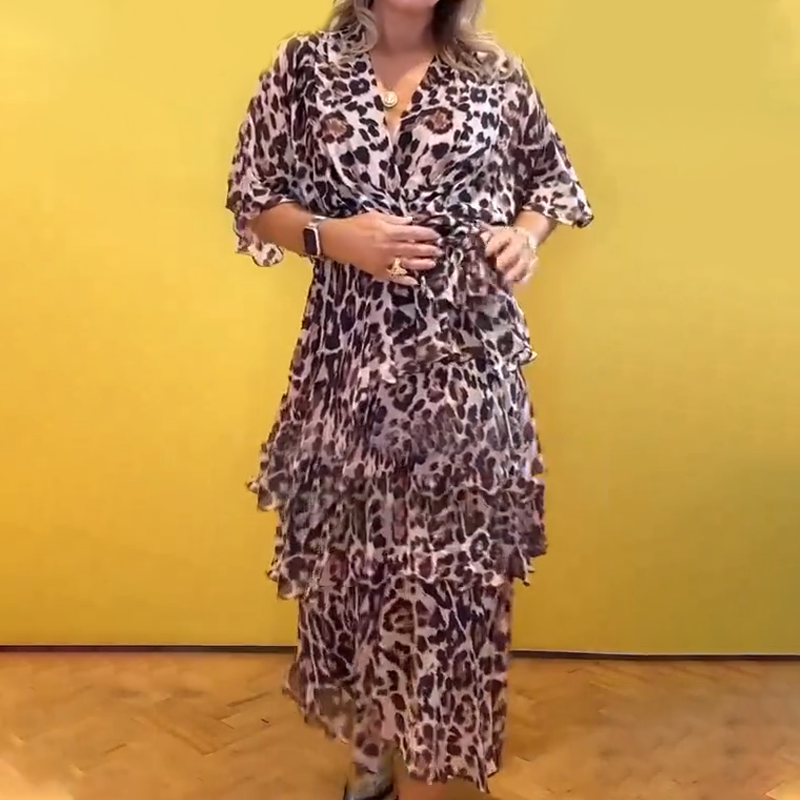 Women's Leopard Print Tiered Layered Dress