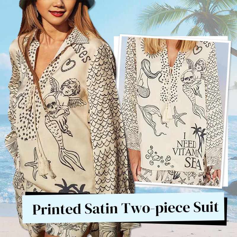 ๐2025 HOT SALE 50% OFF๐ Satin Unique Letter Print Tassle Shirt and Elastic Waist Shorts Set