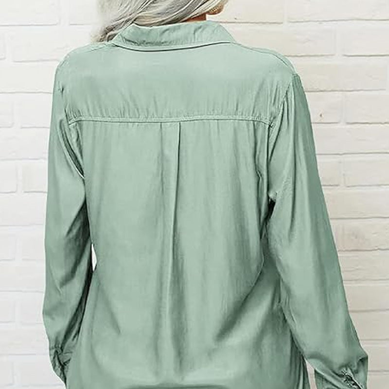 Women's Solid Lapel Long Sleeves Button-Down Shirt